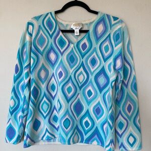 Talbots Blue and Purple Patterned Long Sleeve Top